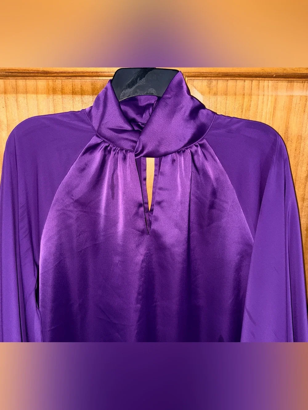 IMAN Purple Satin Keyhole Tie-Neck Blouse - Picture 4 of 11